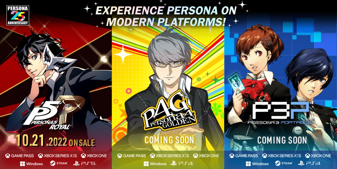 Persona 3 Portable for PS4 and Steam, Persona 4 Golden for PS4, and Persona 5 Royal for PS5 and Steam officially announced